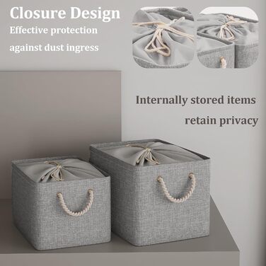 OUTBROS Коробки для зберігання (3 шт.) сірі, 33 x 23 x 20 см, тканинні, з шнурком та ручкою, складні