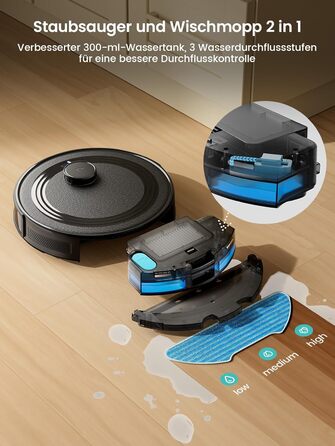 Робот-пилосос LEFANT M2 з функцією миття підлоги, 6000Pa, LiDAR-навігація, зони заборони, керування через APP/Alexa, для шерсті тварин, килимів та твердих підлог (M2B)