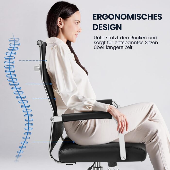 Офісний крісло Yaheetech з підлокітниками, ергономічний, для офісу, комп'ютерний, для начальника, висока спинка, функція гойдання, до 136 кг, білий (чорний)