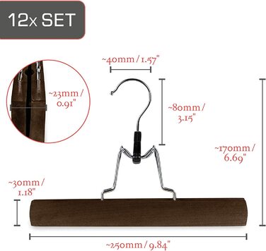 Набір з 12 вішалок для брюк коричневий FSC сертифікований дерев'яний вішак Ole