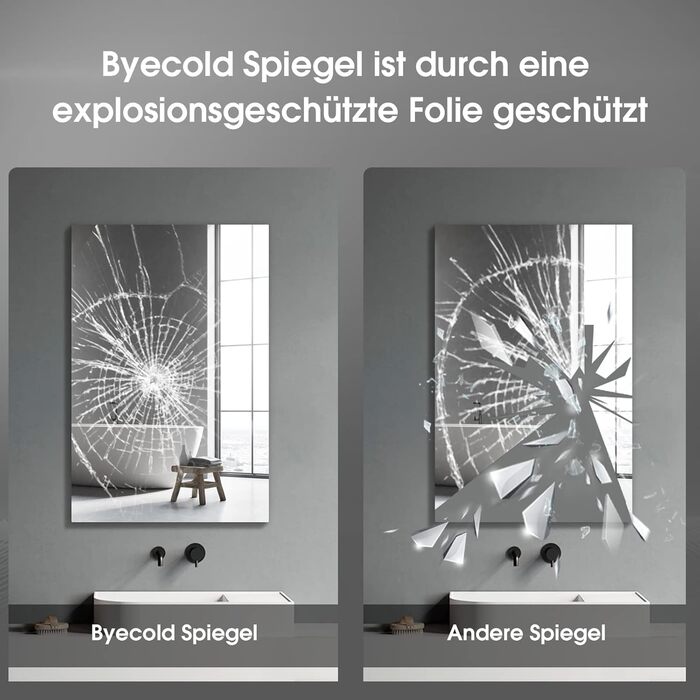 Дзеркало для ванної кімнати LED ByeCold 60x80 см з підсвічуванням, антизапарювання, WiFi, погода та дата, сенсорне управління