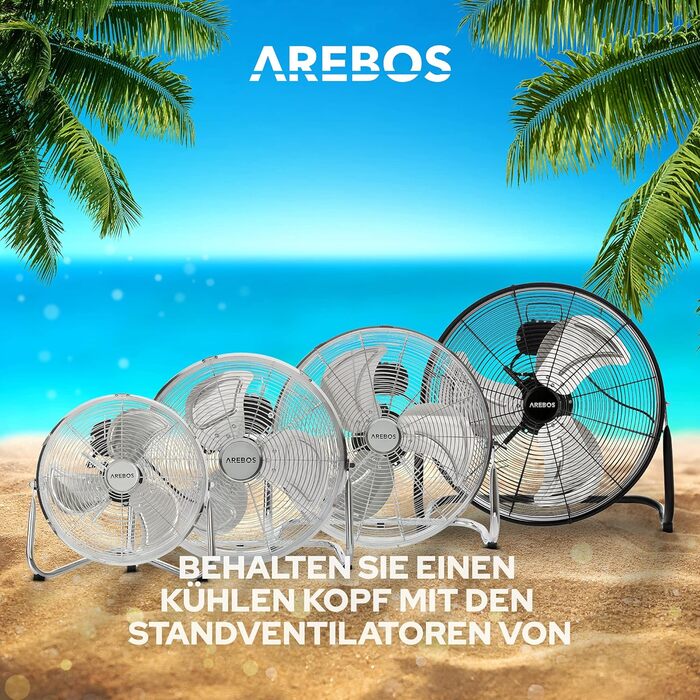 Підлоговий вентилятор Arebos Ø36 см Вітряна машина в стилі ретро Вентилятор 3 режими швидкості Висока швидкість повітряного потоку Регульований кут нахилу 100 Хром