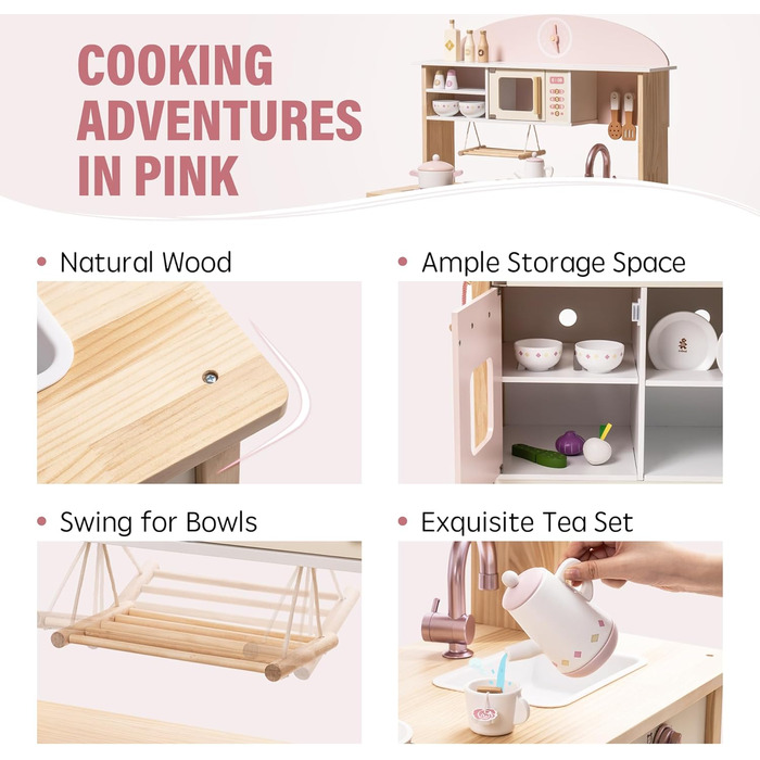 Дерев'яна дитяча кухня ROBUD з реалістичним аксесуаром. Ігровий набір для дітей, сучасний дизайн, подарунок від 3 років.