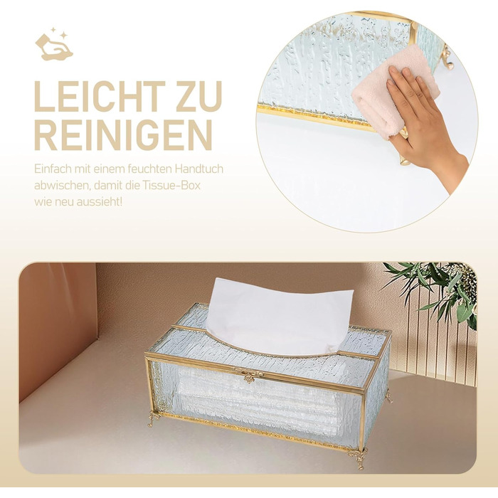 Скляна коробочка для серветок SLHEQING Gold - прямокутна, для ванної, вітальні, спальні, офісу