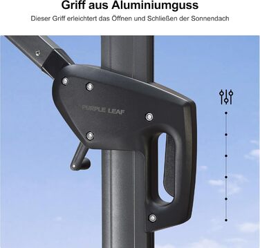 Парасолька від сонця PURPLE LEAF 300x300 см, велика підвісна парасолька-ампел з рукою-курбою, поворотом на 360° та хрест-підставкою для тераси та балкона, біла