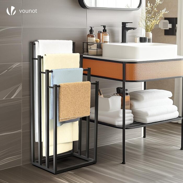 Підставка для рушників Vounot® на підлозі, металева, з 3 стійками, чорна (4 рівні)