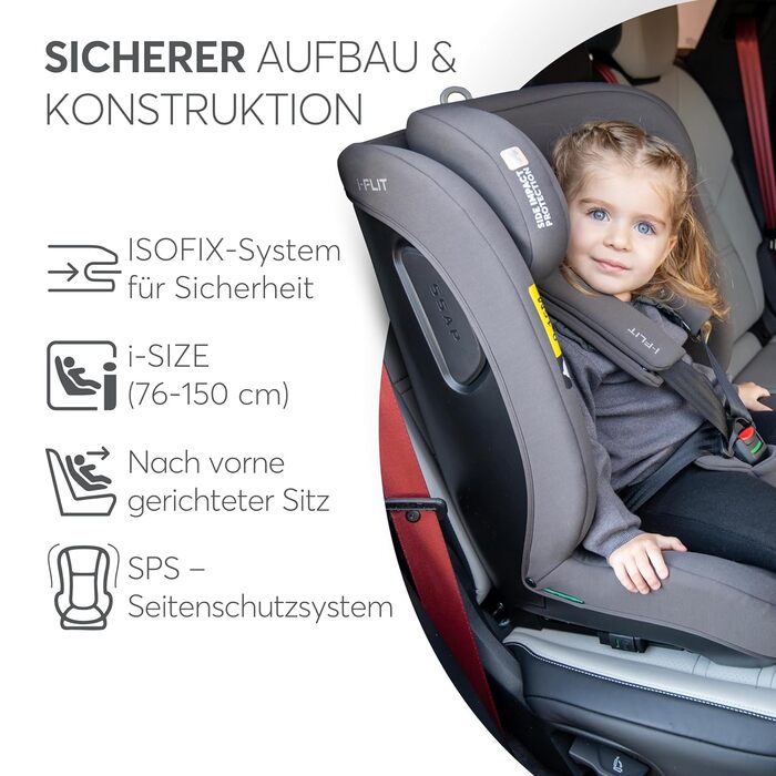 Автокрісло KikkaBoo i-Size i-FLIT 9-36 кг ISOFIX, Група 1/2/3, 15 міс. - 12 років, SPS, Top Tether, регульована підголовник, темно-сірий