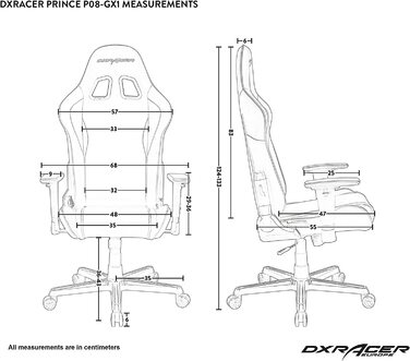 Ігрове крісло DXRacer Prince P08, шкірозамінник, чорно-біле, до 185 см