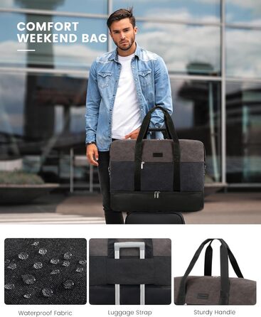 Спортивна сумка LOVEVOOK для жінок, дорожня сумка-валіза, дорожня сумка-мішок, валіза ручної поклажі, сумка для подорожей, сумка для пологів, сумка для одягу, сумка з відділенням для взуття, з косметичкою, бежево-коричнево-чорна (canvas), 50x38x25 см