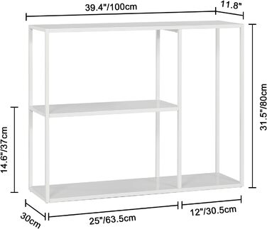 Консольний столик HDANI, Журнальний столик, 3 полиці, Метал, Вітальня/Передпокій, 1003080см, Білий
