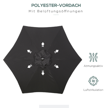 Outsunny Parasol Ø196 см, поворотна парасолька з функцією складання, шестикутна балконна парасолька пляжна парасолька вітрозахисна стабільна на ринку Парасолька з колінчастим механізмом Парасолька від сонця для пляжного балконного саду, чорний