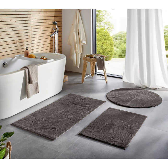 Килимок для ванної кімнати Taracarpet з антиковзаючим покриттям, 80x150 см, зелений з листям