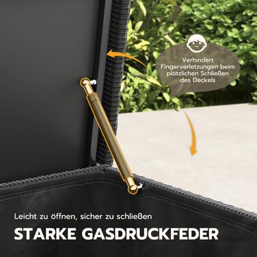 Водонепроникний садовий ящик Amopatio Gartenbox 480л з поліротангу, металевий ящик для подушок на колесах з газліфтом, чорний