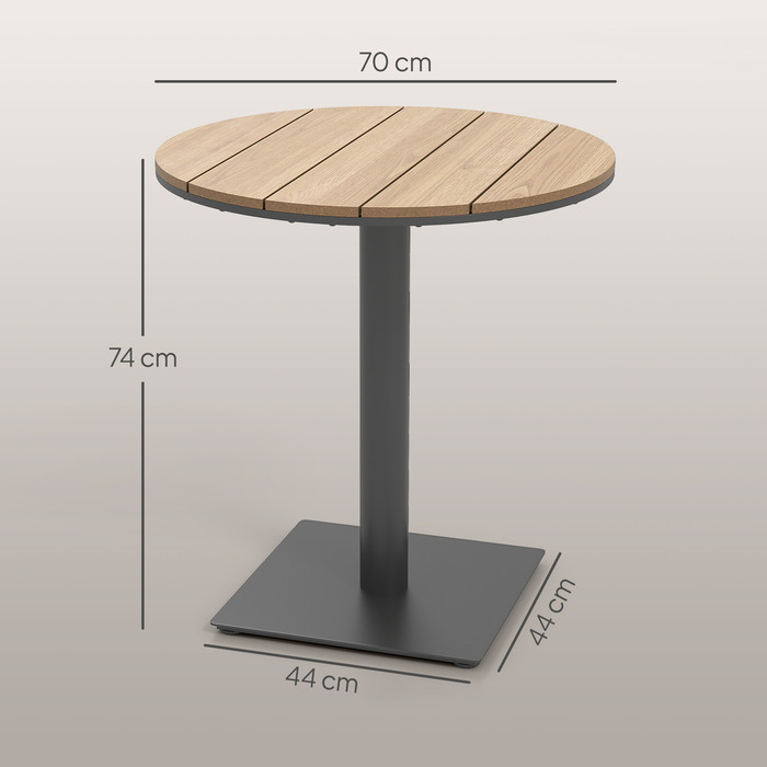 Outsunny Garden Table Ø70 см, Стійкий до погодних умов круглий балконний стіл з планкою, Сталевий обідній стіл на відкритому повітрі, Столик для кемпінгу Журнальний столик, Патіо Стіл для саду Патіо Балкон з натурального дерева