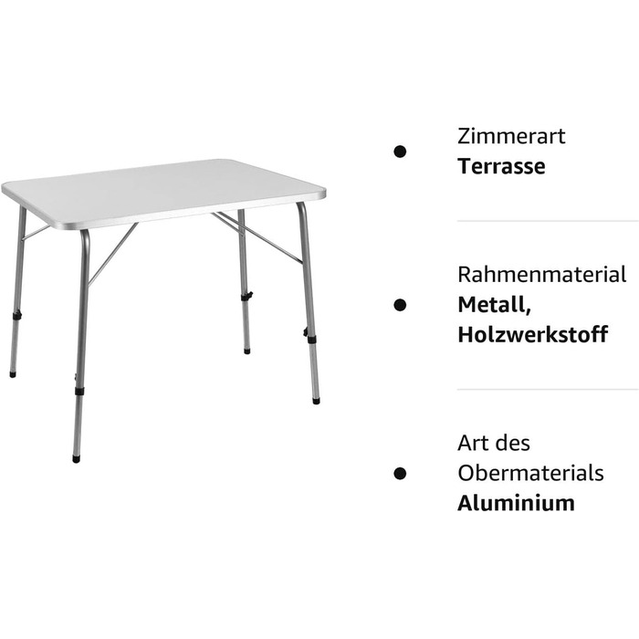 Кемпінговий стіл Casaria Alu Складний регульований по висоті 80 х 54 см Складний легкий розкладний стіл Алюмінієвий садовий стіл Кемпінгові меблі Відкритий
