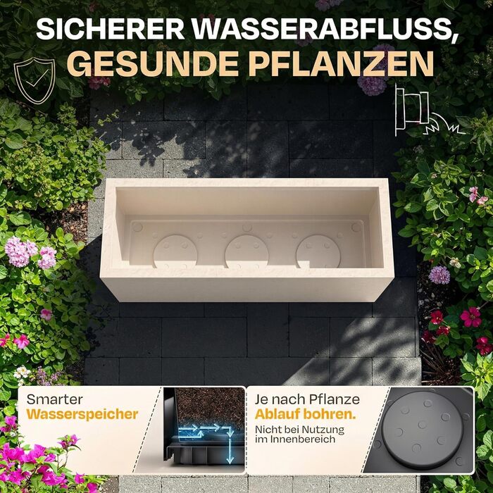 Плантажер Ondis24 Vulkan 57л, прямокутний, з водосховищем, для балкона та тераси