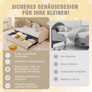 Дитяче ліжко-табурет 90x200 з висувним спальним місцем, ліжко-диван для підлітків, каркас без матраца, велюр, бежевий