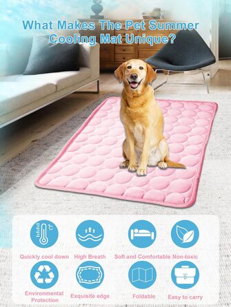 Охолоджуючий килимок для собак і кішок Pejoye Pet, нетоксичний, Ice Silk, XL 102x70см, рожевий