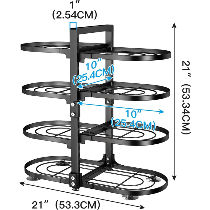Регульований органайзер для каструль і сковорідок SAYZH, 8 рівнів, чорний, оновлений дизайн з нержавіючої сталі