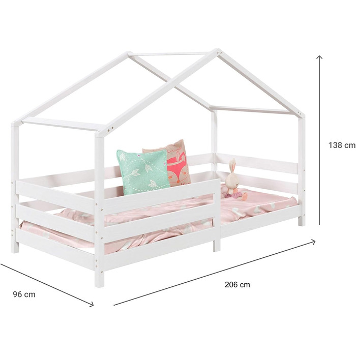 Ліжко для дому IDIMEX RENA з масиву сосни білого кольору, красиве ліжко Монтессорі із захистом від падіння, стійке дитяче ліжечко 90 х 200 см