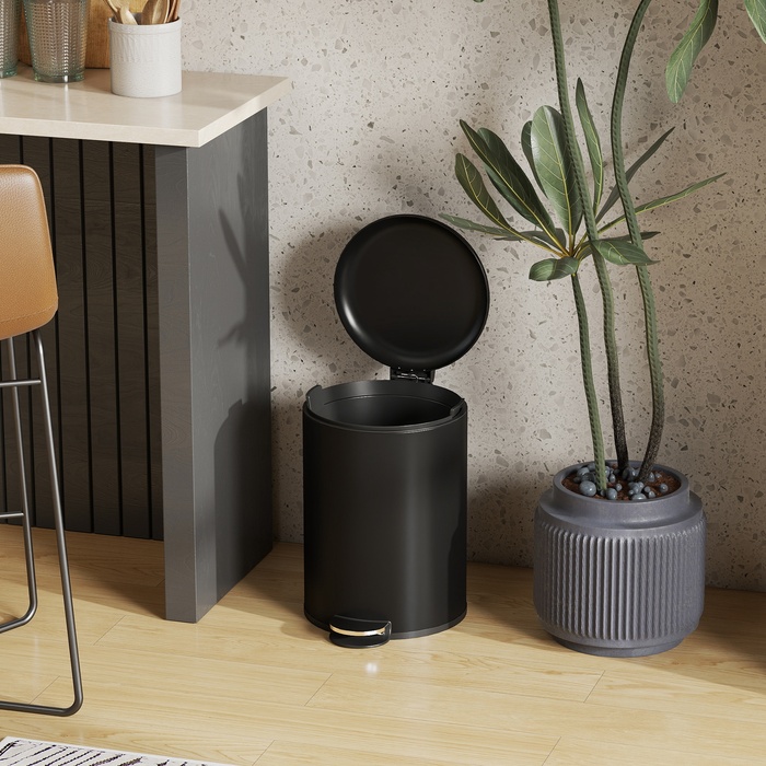 20-літровий кухонний смітник із нержавіючої сталі з антибактеріальним покриттям, стійкий до відбитків пальців, з м'яким закриттям кришки, педаллю для відкривання та знімним відром, чорного кольору