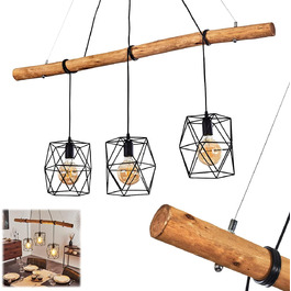 Підвісний світильник Seegaard, підвісний світильник з металу/дерева чорного/коричневого кольору, 3 світильники, 3 x E27, сучасний підвісний світильник, без лампочки