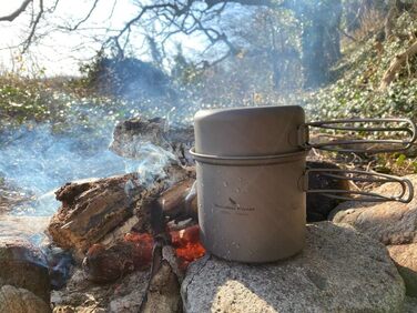 Набір посуду iBasingo з титану (2 шт.): каструля 1000мл, сковорода 500мл для кемпінгу та відпочинку на природі