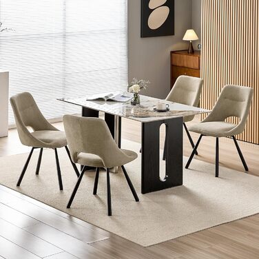 Набір з 4-х обідніх стільців, 180° поворотні, з м'яким сидінням, матеріал: бавовна-кашемір, сучасний дизайн, металеві ніжки, колір: хакі