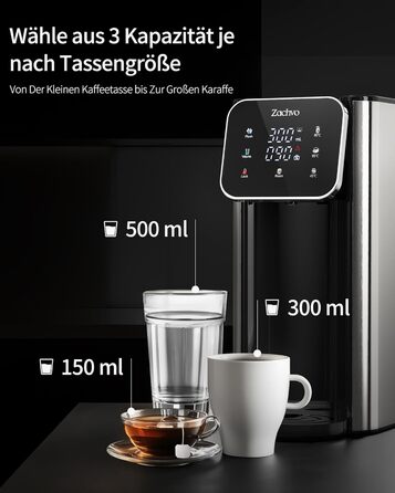 ЗACHVO Дозатор гарячої води UR05-2200W: миттєве гаряче водопостачання, 4 температурні режими, 3 об'єми, 4л бак, компактний та енергоефективний, захист від перегріву, дитячий замок, для кухні та офісу, фільтр з активованого вугілля