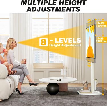 Підставка для телевізора біла, на підлогу, для 32-65 дюймів, до 35 кг, регульована висота, поворотна, VESA 400x400 мм