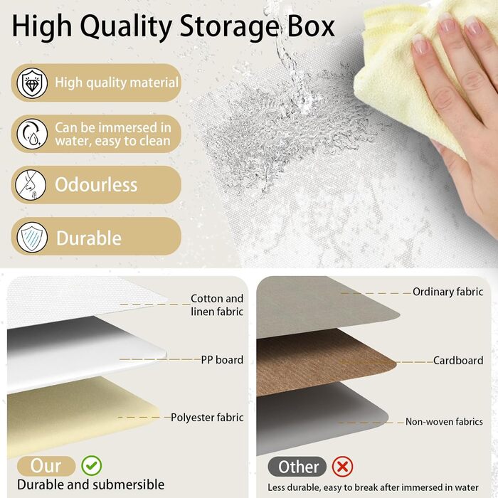 3 Кошики для зберігання з тканини Yawinhe, складані, з ручками, для спальні, білизна, 33x23x20 см, білий/сірий