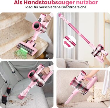 Акумуляторний пилосос Dzaki 50000 Па з дисплеєм, підставкою, довгою роботою та щіткою проти заплутування для килимів, твердих підлог, шерсті тварин, авто - помаранчево-рожевий