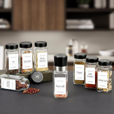 Набір скляних банок для спецій з дерев'яними кришками з акації, 24 шт. по 120 мл (кутові)