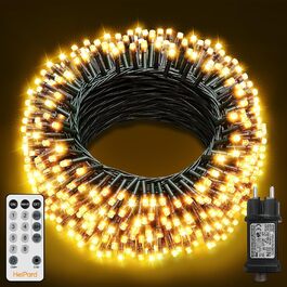 Гірлянда світлодіодна для прикрашання ялинки та фасаду будинку, 20 метрів, 200 LED, 8 режимів, з пультом, таймером, димуванням, вологостійка, тепле біле світло
