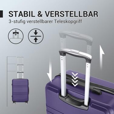 Набір валіз KONO 3 в 1: велика, середня, маленька. Тверді валізи з ABS, ручні, з TSA замком (фіолетовий)