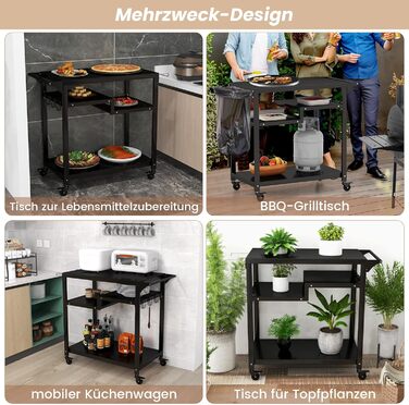 Столик для гриля COSTWAY з 4 полицями та колесами, 85 x 50,5 x 93 см