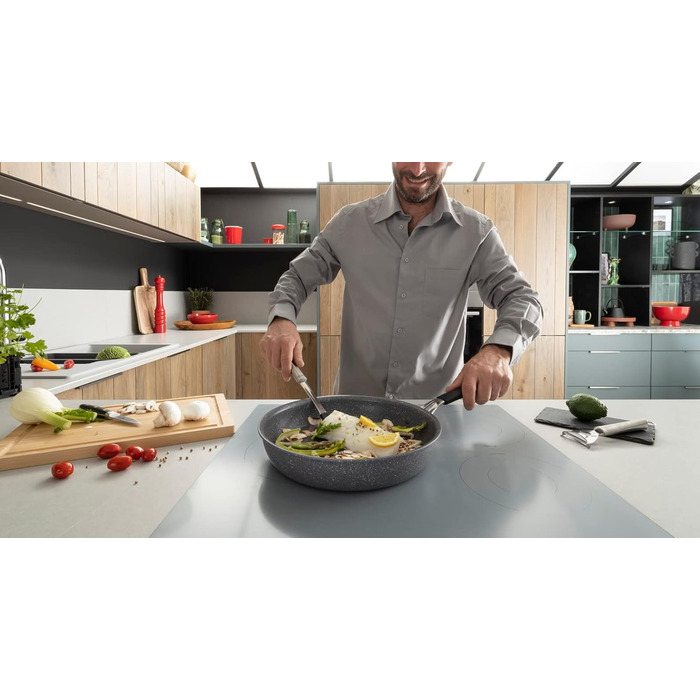 Сковорода Lagostina Tempra Mineral з антипригарним покриттям, діаметр 28 см, ручки з силікону, ефект каменю, для всіх типів плит