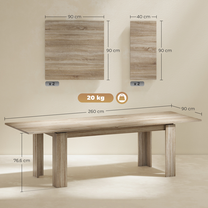 Розсувний обідній стіл, що розширюється з 180 до 260 см, на 6-10 осіб, з дерева.