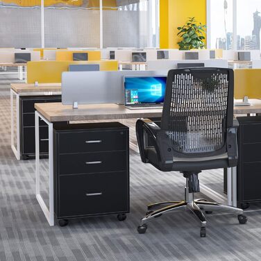 Шафа для документів SDHYL з 3 висувними ящиками на колесах, верхній ящик з замком, чорна, для дому та офісу