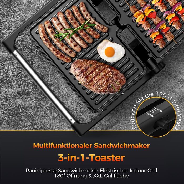 Sandwichmaker YASHE 1500W з антипригарним покриттям XXL, автоматичне регулювання температури, для 2 тостів