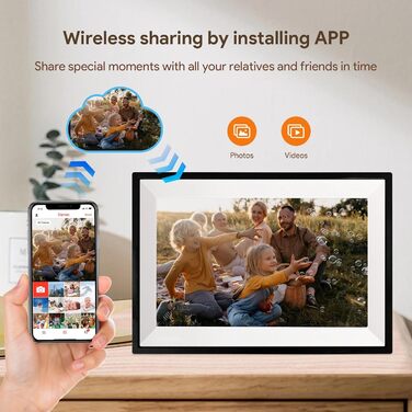 Цифровий фоторамка Aorpdd з Wi-Fi, 10.1 дюйма, HD IPS, сенсорний екран, 32GB, автоматичне обертання, Frameo App, чорний