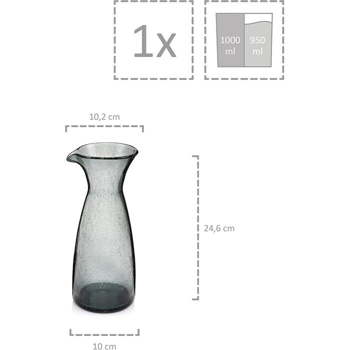 Скляна карафа SÄNGER London 1,15 л сірого кольору з ручкою, 1150 мл. Ідеально для води та крижаного чаю. Можна мити в посудомийній машині.