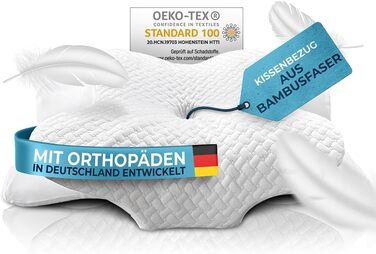 Ортопедична подушка Glückstoff® для всіх типів сну | Подушка для шиї з Memory Foam | Ергономічна подушка для сну на боці (біла, знімний чохол [Версія: Ergo])