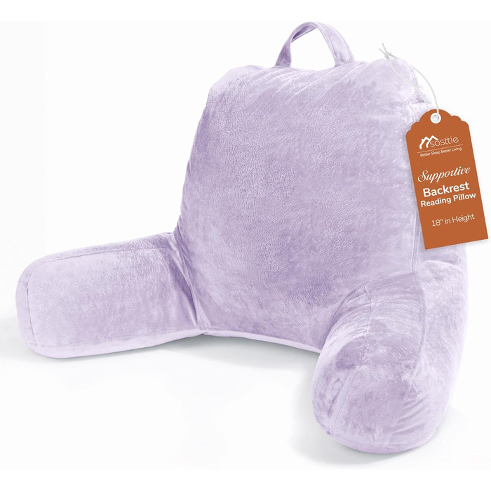 Підкуштуник Sasttie з велюровою спинкою, подушка для підтримки спини для дорослих з підлокітниками, для читання в ліжку, на дивані, на підлозі, в гуртожитку, аксесуар для читання, персиковий (18 дюймів, лаванда)