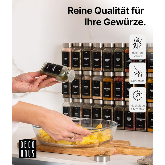 Набір скляних банок для спецій Deco haus® (24 шт.) з етикетками та ситами - органайзер для спецій