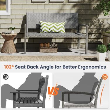 Садова лавка з поліротангу UDPATIO для тераси, балкону та саду (123x63x86 см, сіра). Міцна (до 320 кг) з спинкою та підлокітниками