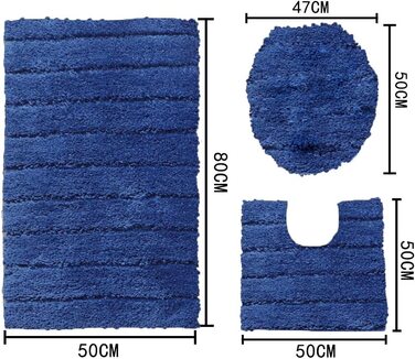 Набір килимків для ванної кімнати Jianyana 3 шт. з антиковзаючою мікрофіброю, м'який, шорсткий, комплект килимків для душу та унітазу (Смугастий темно-синій)