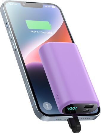 Виходи, LED дисплей, сумісний з iPhone 14/13/12 (фіолетовий), 10800mAh, PD 15W, 3