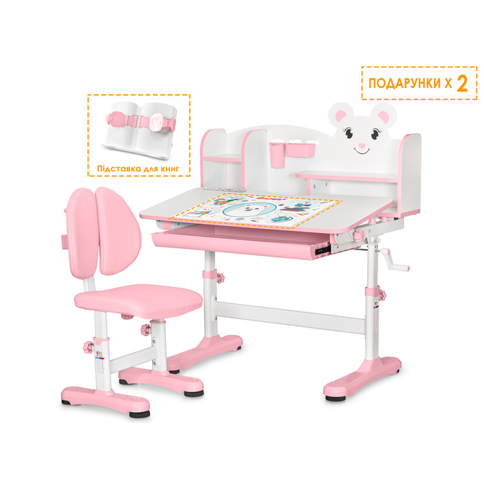 Комплект меблів (стіл + стілець + полиця) Mealux BD-29 Panda XL Pink (арт. BD-29 PN)