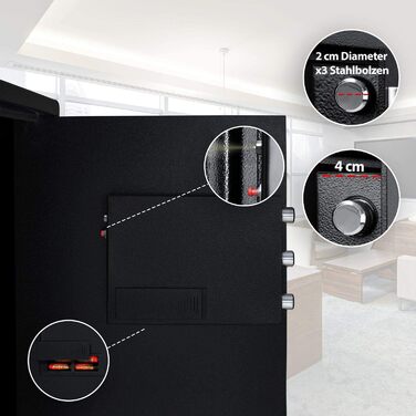 Електронний сейф KESSER® | 38x30x30 см | Вбудована батарея | Сейф з цифровим замком | 3-х рівнева замикаюча система | Настінний/підлоговий сейф | Сейф для дому | Внутрішнє освітлення | Чорний |